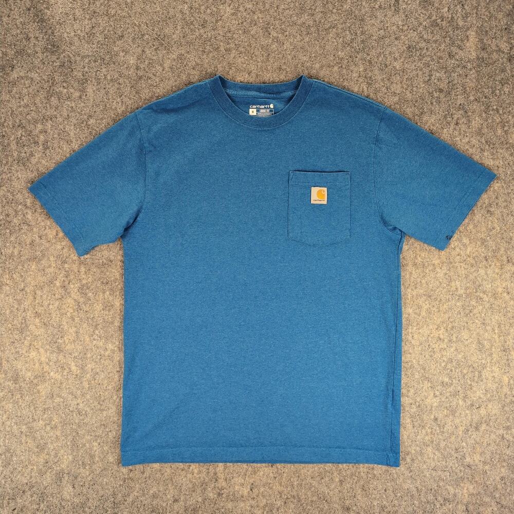 Carhartt Shirt Mens Medium Blue Loose Fit Pocket Logo Tee Workwear Casual